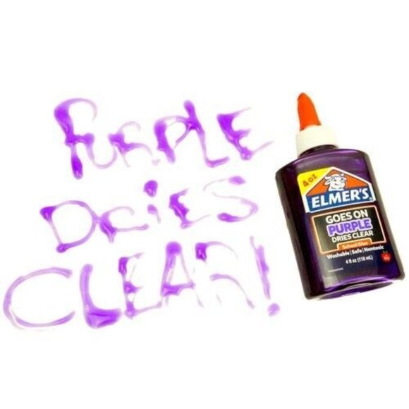 Elmers Washable Nontoxic Safe School Glue Goes on Purple Dries Clear 4oz Squeeze - Picture 2 of 7